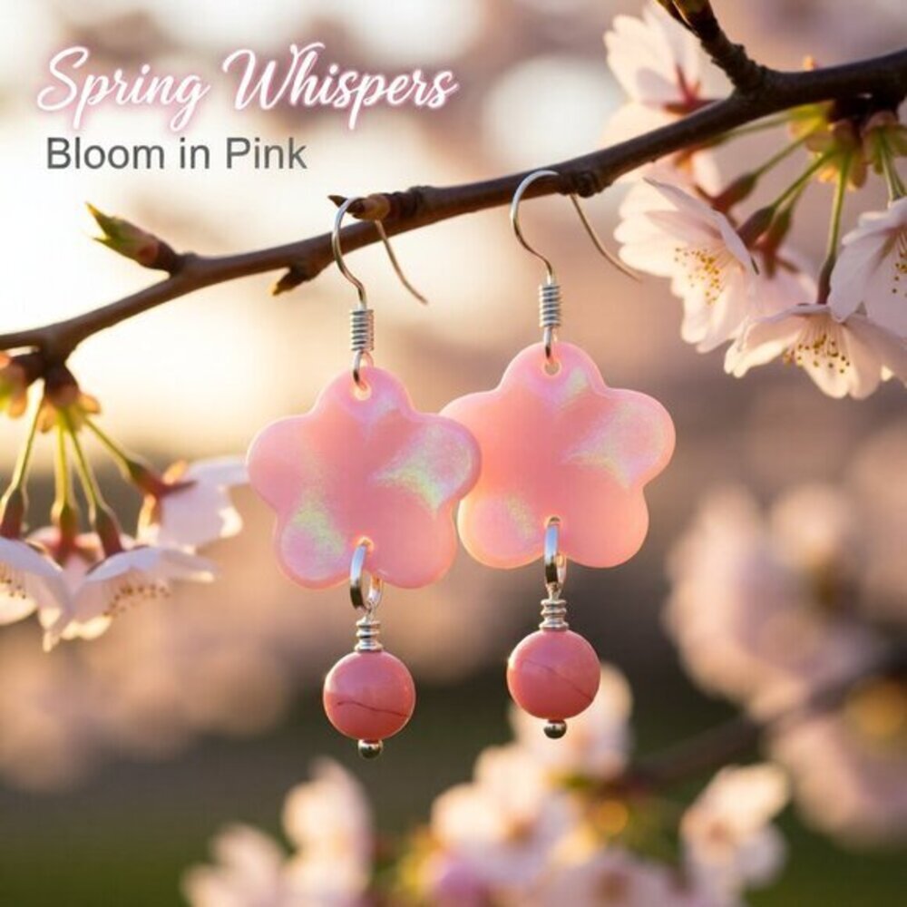 Feminine Girlie Floral Spring Earrings: Pink Shell + Pink Agate | Flower Power!